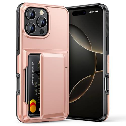 Vofolen for iPhone 16 Pro Max Case Wallet with Card Holder [Max 5 Cards] Dual Layer Heavy Duty Shockproof Drop Protection Hidden Flip ID Slot Phone Cover for Men Women, 6.9 Inch Rose Gold