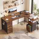 55 Inch L Shaped Office Desk with 6 Drawers & Type-C Port, Rustic Brown