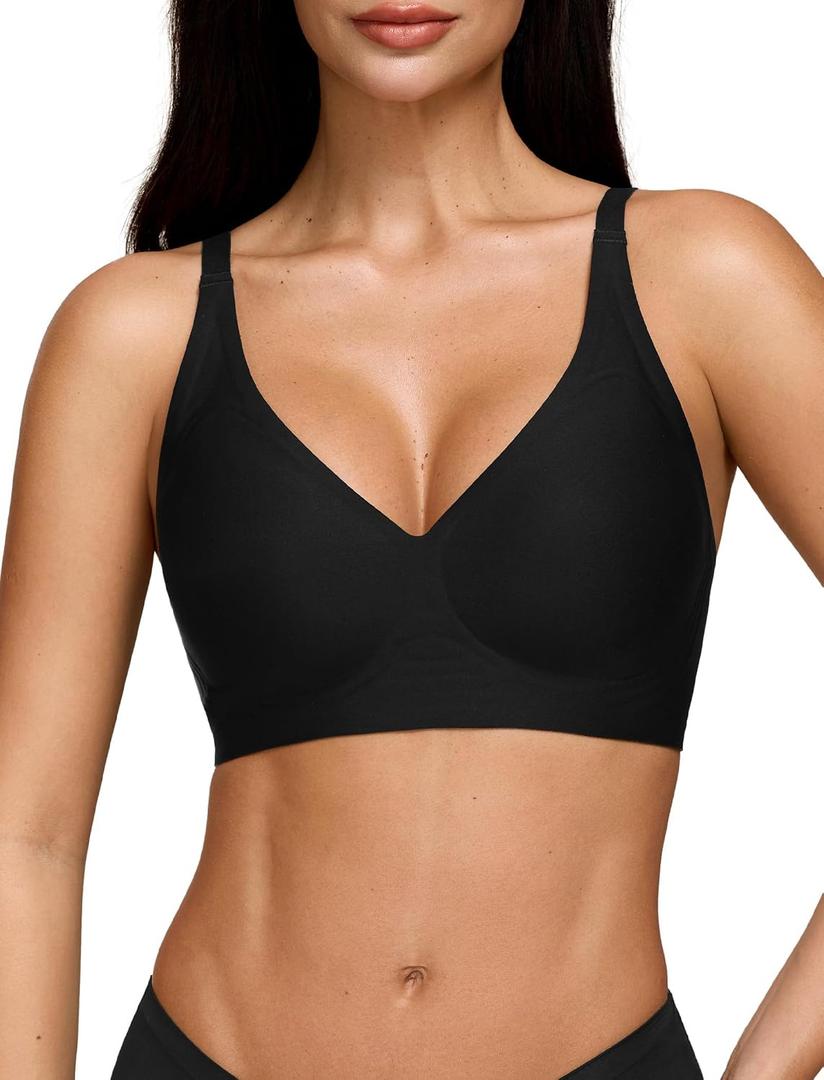 Wireless Jelly T-Shirt Bra, Seamless Push Up Plus Size Bralette (Black, M)
