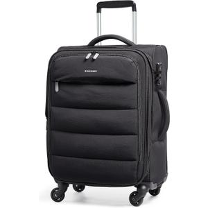 BAGSMART Carry On Luggage 22x14x9 Airline Approved, 20 Inch Soft Suitcase with Wheels, Lightweight Spinner Carry on Suitcase with PVC Wet/Dry Pockets for Short Trip, Black