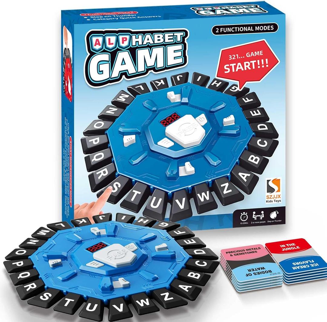 Word Game Family Board Games for Kids & Adults with 2 Modes,220 Topic Categories 24 Letters Pressing Games,Fun Fast-Paced Learning Game with English Pronunciation for Boys Girls Age 3+,35 Cards,Blue