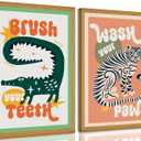 2Pcs Framed Funny Bathroom Animal Canvas Wall Art Tiger Wash Your Paws Poster Print Artwork Funky Maximalist Painting Picture Wall Decor for Apartment Living Room Bathroom Home Decoration