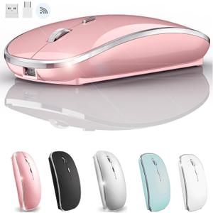 Wireless Mouse for MacBook Pro MacBook Air MacBook Laptop Mac iMac Desktop Computer Chromebook Win7/8/10/11 PC HP Dell Laptop 2.4 USB/USB C Mouse (Rose Gold)