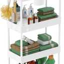 LEHOM Slim Rolling Storage Cart - 4 Tiers Bathroom Organizer Utility Cart Slide Out Storage Shelves Mobile Shelving Unit for Kitchen, Bedroom, Office, Laundry Room, Small Narrow Spaces (Pear White) (7.1"W x 15"D x 36"H)