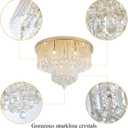Gold K9 Crystal Chandelier Flush Mount Ceiling Light,Modern Round Raindrop Crystal Chandeliers Light Fixtures for Foyer Bedroom Living Dining Room Entryway,6-Light D22 x H13