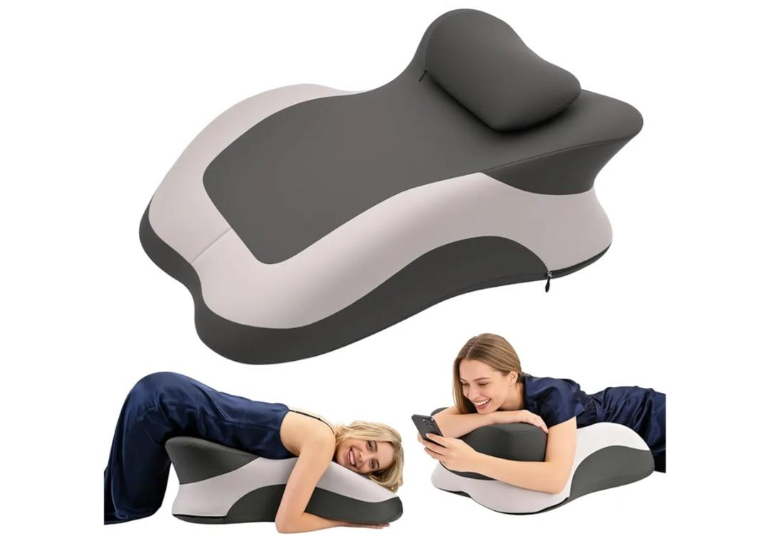 Memory Foam Ergonomic Wedge Pillow, Squat Pillow, Prone Pillow for Sleeping, Reading Pillow for Bed, Ideal for Massage, with Removable Cover, Back Support, Multi-Functional Memory Foam (Grey)