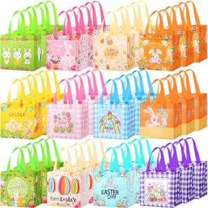 Locmeo 60 Pcs Easter Gift Bags with Handles Bulk Non Woven Reusable Bunny Egg Hunt Bags Easter Basket Tote Treat Goodie Bags for Easter Party Supplies Spring Holiday Gifts Wrapping, 8.37.95.9in