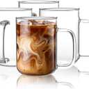 Glass Coffee Mugs, 20 oz Ice Coffee Cups Set of 4, Large Clear Tea Cups, Glass Mugs with Handles for Hot Beverages, Glass Cups for Latte, Cappuccino, and Tea