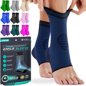 Modvel Foot & Ankle Brace Socks for Sprained Ankle Compression Sleeve - Ankle Support for Women & Men - Tendonitis & Arthritis Ankle Brace Sports Running, Torn Ligaments & Women Stabilizing Ankle Wrap (Large, Blue/Black)