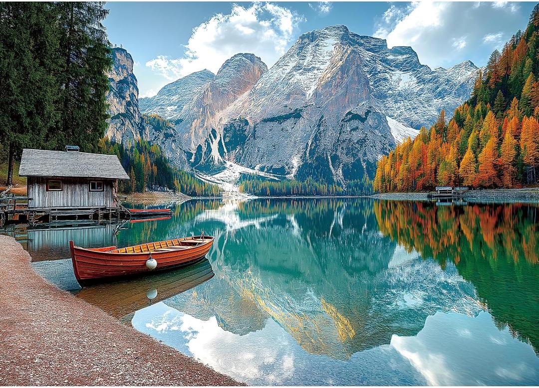 Braies Lake Jigsaw Puzzles 1000 Pieces Nature Landscape Puzzles for Adults 1000 Pieces with Letters on Back Hard Impossible Difficult Challenging Family Puzzle Mountain Lake Scenery Puzzles 