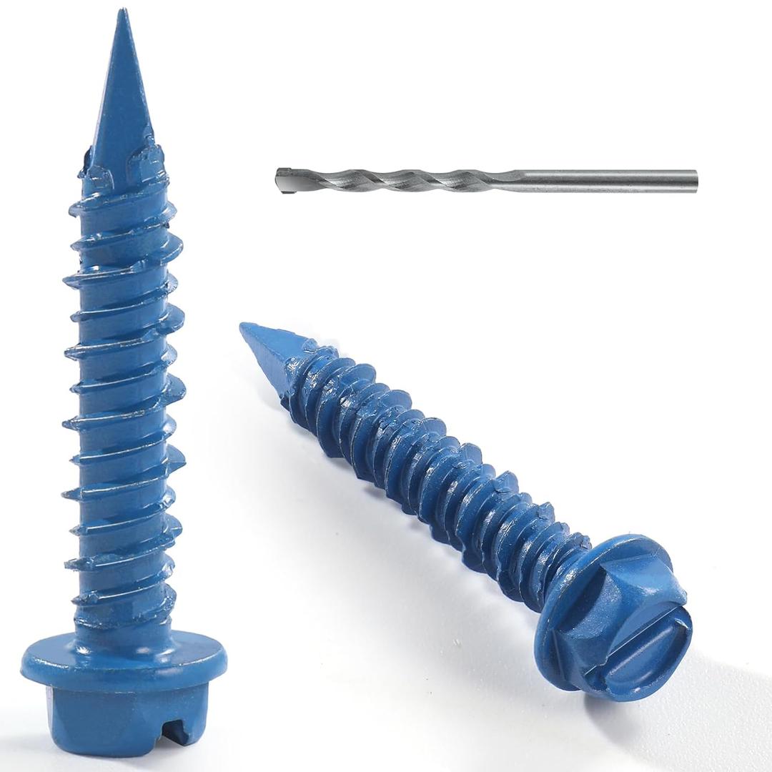 VGBUY 1/4 x 1-1/4 Inch 70PCS Concrete Screws, Hex Head Screws Anchor with Drill Bit, for Masonry, Block, Brick, Cement, Stucco, Diamond Point