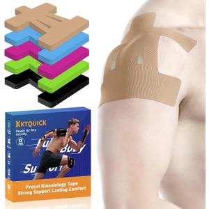 Kinesiology Tape for Shoulder Precut, 12 PCS Shoulder Tape for Pain Relief, KTQUICK Original Cotton Waterproof & Breathable, Enhance Elastic Sports Tape for Pain Support and Muscle Sports, Beige