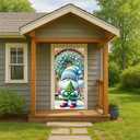 Winter Door banner Snowman Tree Wreath Scene 71x35 Inches (03)