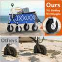 Blue Beach Wagon with Big Wheels for Sand - Heavy Duty 10" Wheel Collapsible Wagon Foldable Large Cart Folding All Terrain for Camping