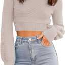 ZESICA Women's Fall Mock Neck Cropped Sweaters 2026 Long Sleeve Soft Ribbed Knit Pullover Tops Winter Fashion Outfits (Beige, S)