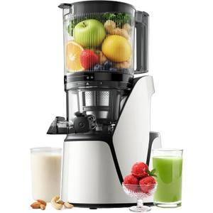 EanOruus Juicer Machines, 3-in-1 Cold Press Juicer with 6.5" Extra Large Chute, 100oz Large Capacity, AC Motor, Makes Juice, Nut Milk & Sorbet, Bright White