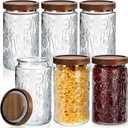 Domensi 6 Pcs Vintage Glass Jars 34 oz Glass Storage Jars with Lids Sunflower Pattern Airtight Storage Containers for Kitchen Counter, Pantry, Coffee Bean, Grains, Tea, Sugar, Flour, Candy, Oats