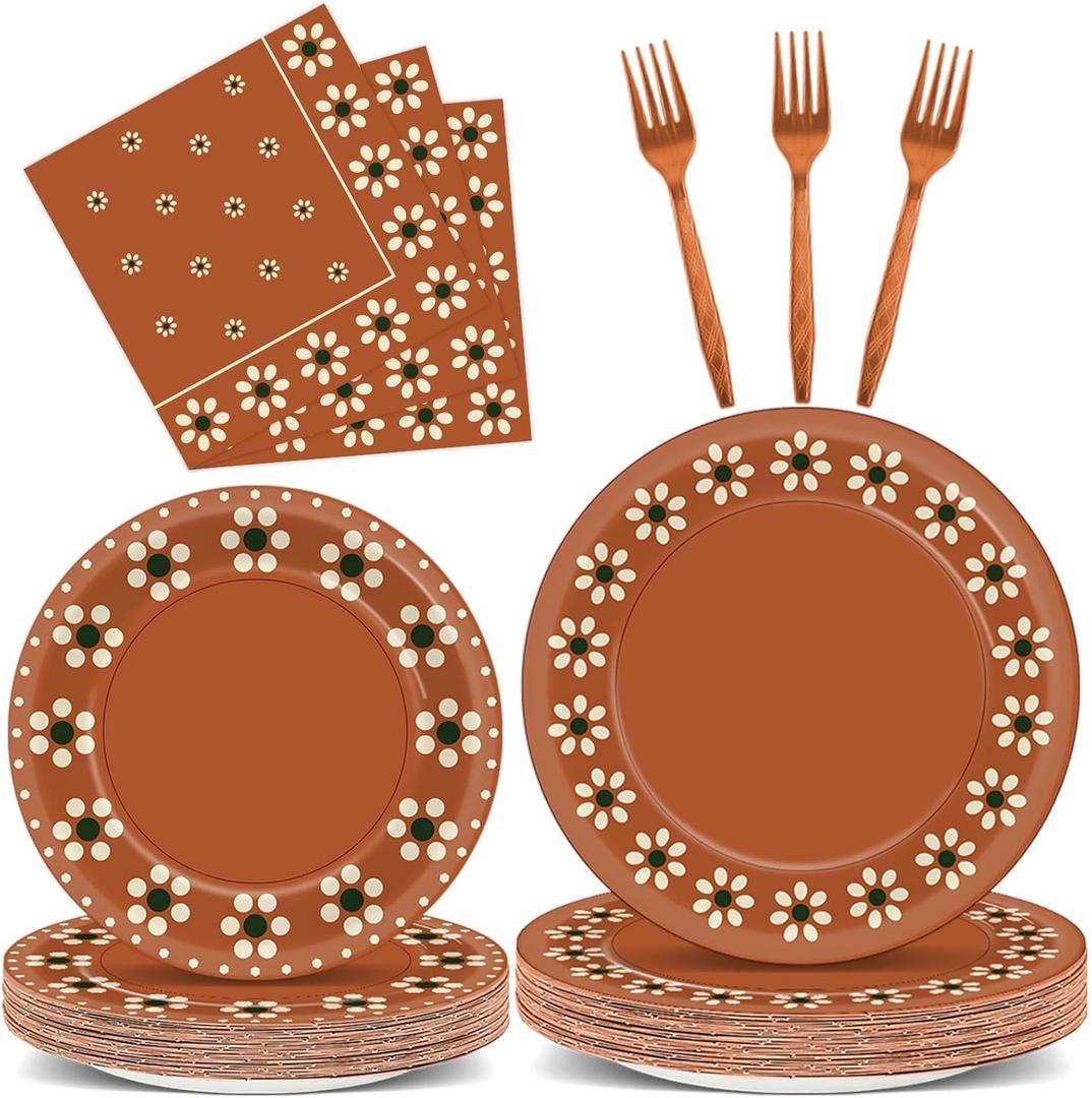 100 Pcs Platos De Barro Mexicanos Mexican Party Plates and Napkin Set Mexican Fiesta Birthday Decoration Supplies Tableware Terracotta Flower Clay Pottery Party Favor for Birthday Decoration Serves 25