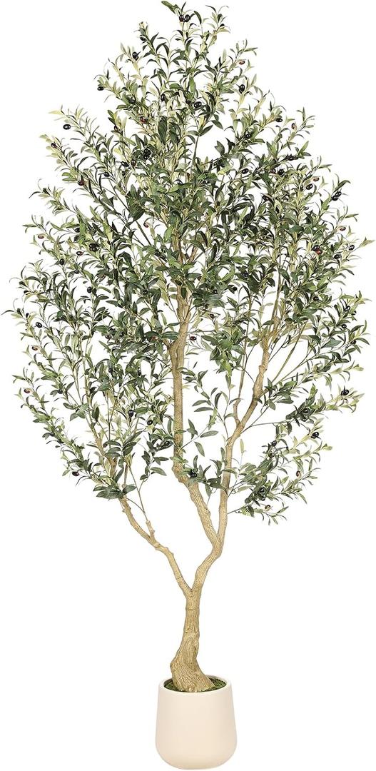 Faux Olive Tree with Tall Exquisite Planter | Realistic Olive Trees Artificial Indoor with Thick Trunk and Lifelike Leaves - Large Fake Olive Tree for Home Office Decor