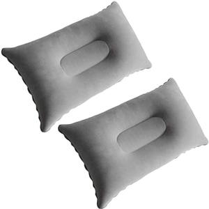 2 Pack Ultralight Inflatable Pillow Small Squared Flocked Fabric Air Pillow Beach Pillow for Hiking,Camping,Traveling,Napping,Desk Rest,Neck Lumbar Support(Gray)