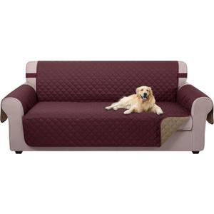 U-NICE HOME Large Sofa Cover Reversible Couch Cover for Dogs with Elastic Straps Water Resistant Furniture Protector for Pets Couch Cover for 4 Cushion Couch (Oversized Sofa, Burgundy/Tan)