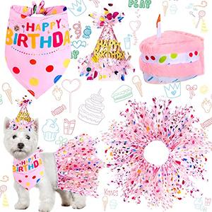 Weewooday 3Pieces Dog Birthday Outfits Dog Girl Bandana with Dress Girl Set, Puppy 1st Birthday Party Supplies, Cute Pink Cat Kitten Pet Tutu Skirt Costume Decoration for Small Medium Animal