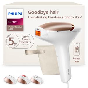 Philips Lumea 8000 Series IPL Hair Removal Device, Permanent Laser Hair Reduction for Women & Men, Easy and Comfortable Use at Home, SenseIQ, 3 Attachments for Body, Face, Intimate, BRI937/03