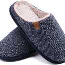 COFACE Womens Cozy Memory Foam Scuff Slippers Ladies Fuzzy Warm Slip On House Shoes With Arch Support, Indoor Outdoor Rubber Sole, Twill Blue Size 6M/7W (Black)