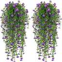 RECUTMS Outdoor Fake Flowers Artificial Hanging Plants Faux Silk Shrubs Plastic Greenery for Living Room House Wall Window Porch Office Wedding Decor 4Pcs UV Resistant (Purple)