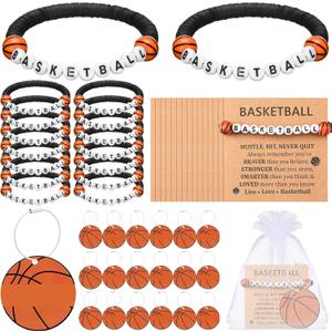 Ecation 80 Pcs Basketball/ Softball/ Soccer/ Volleyball 20 Bracelet 20 Luggage Tags DIY Name Keychain with 20 Cards 20 Gift Bag(Black, Basketball)