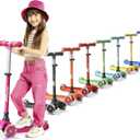 Lifemaster Mini 3-Wheel Kids Scooter with Multi-Color Wheel Lights  4-Height Adjustable Handlebar, Wide Anti-Slip Deck, Child Safety Certified, Boys & Girls Ages 2+ Supports Up to 110 lbs (Pink)