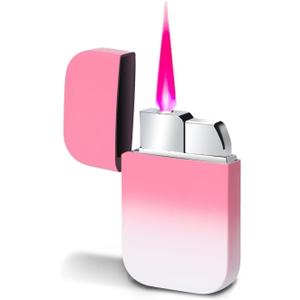Torch Windproof Lighter, Pink Flame Fun Glittery Refillable Butane Pocket Novelty Lighter for Girls Teens Gift,Daily Use, Birthdays, Anniversary, Candle, Camping(Butane Not Included) (White&Pink)