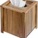 MyGift Premium Acacia Solid Wood Square Tissue Box Holder with Magnetic Lid, Decorative Rustic Wooden Framed Edge Trim Cube Cover Facial Tissues Dispenser