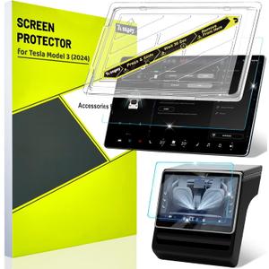 2024 Tesla Model 3 Screen Protector Accessories MatteNo More Glare! Anti FingerprintPremium Tempered Glass Screen Protector with Tray Kit for Model 3 Highland 2024 Front Screen & Rear Screen(2-Pack)