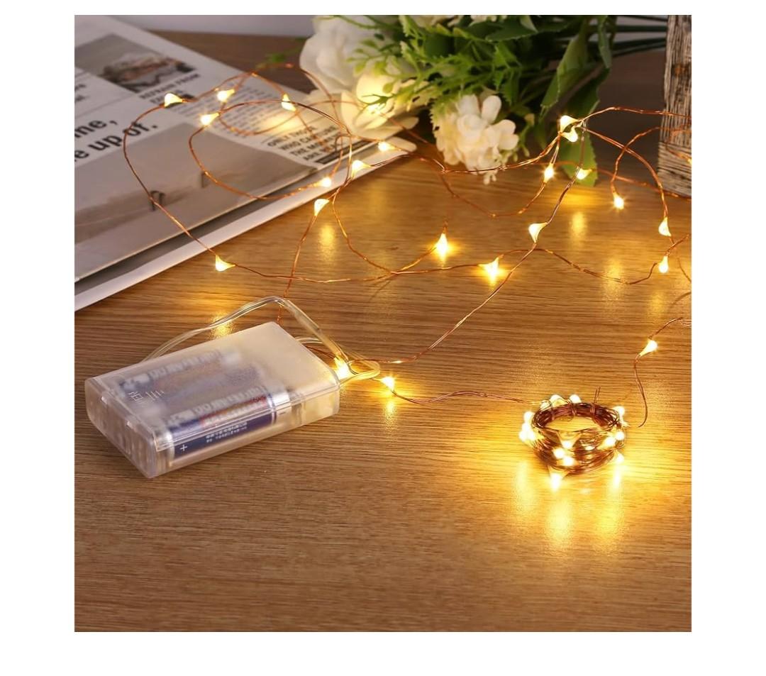 Sanniu Fairy Lights Battery Operated, 2 Packs Mini Battery Powered Copper Wire Starry String Lights for Christmas,Bedroom, Parties,Wedding,Indoor,Home Decoration (5m/16ft Warm White)