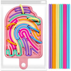 Silicone Sensory Activity Board, Double-Side Fidget Toy for Anxiety, Stress, ADHD, Autism and Calming, Silent, No Mess, Sensory Board with Portable Travel Bag & 12 Strings, Kids 3+ & Adults, Pink