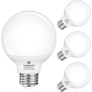 hansang Vanity Barthroom Light Bulbs, E26 Base G25 LED Globe Bulb 4000K Natural Daylight, 5W (60 Watt Equivalent) Non-dimmable Vanity for Bathroom Mirror and Decoration Lighting, 4 Pack