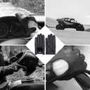 Zjjseloru Mens Genuine Lambskin Leather Driving Gloves Unlined, Touchscreen, Black, Large