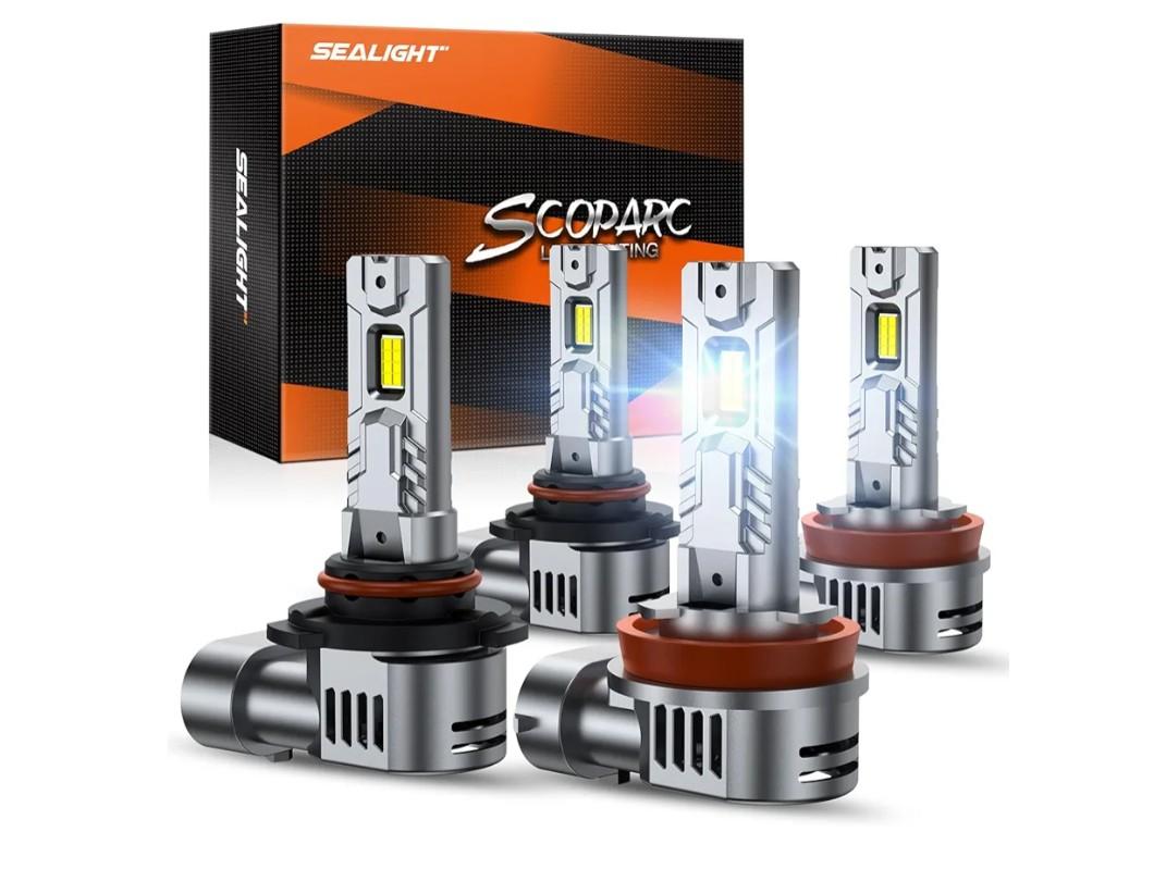 SEALIGHT S2S 9005/HB3 9006/HB4 LED Headlight Bulbs Combo, Hi Lo Beam 1:1 Mini Size 52000LM 700% Brightness 6500K with 14000RPM Cooling Fan, Halogen Replacement, Fog Light, Plug-N-Play, Pack of 4 