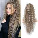 SEIKEA Highlight Drawstring Ponytail Extension, PT005 Isabella 26" Long Bohemia Curly Pony Tail Multi Layered Light Soft Clip in Hair Extensions Ponytail Natural Dark Blonde White Blonde Highlight