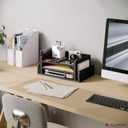 Ballucci 3-Tier Desk Organizer with 2 Side Mail Sorter Slots, Wood Letter Tray, Open Top Paper Organizer, Desktop File Organizer, Black (16.5" x 9.5" x 6.5")