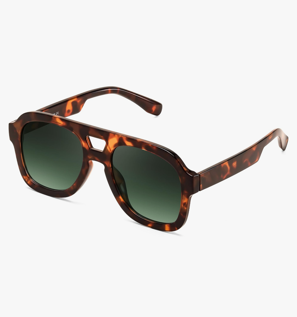 FEISEDY Vintage Aviator Sunglasses Double Bridge Women Men Large Square Thick Frame Trendy Eyewear UV400 B2846
