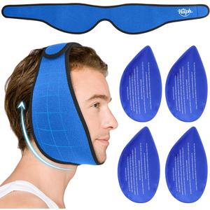 Hilph Face Ice Pack Wrap for Wisdom Teeth & TMJ, FAS or HSA Larger Jaw Ice Pack Head Wrap for Oral Surgery Pain Relief, with 4 Hot Cold Packs for Tooth Extraction & Teeth Removed, Tonsillectomy Blue