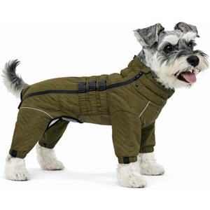 Warm Dog Coat Double Layers Dog Vest, 4 Legs Covered Windproof Waterproof Reflective Warm Dog Vest Outdoor Skating Dog Costume for Small Medium Large Dogs Olive XL (XL (back 16.5"))