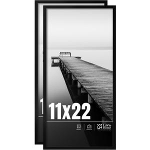 LaVie Home 11x22 Picture Frame 2 pack, Display Pictures 11 x 22 Poster Frame, 11x22 Black Photo Frame with HD Plexiglass, Display Frame for Vertical or Horizontal, Classic Collection