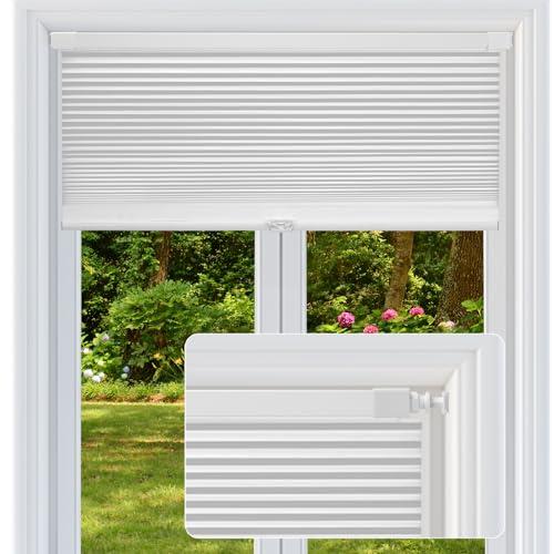 FabuBlinds Cordless Cellular Shades, No Drill No Tools Light Filtering Honeycomb Shades, Pleated Blinds for Windows, Easy to Install, White 32" W x 48" H