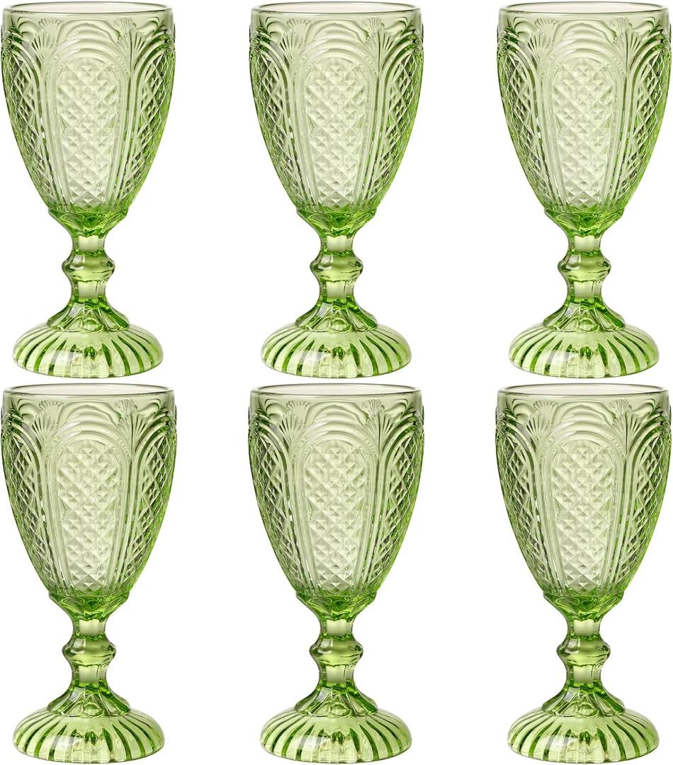 Chaos Coordinator Green Wine Glasses set of 6, vintage Green glassware, colored drinking glasses for a baby shower, wedding, birthday or fancy glassware for everyday,10.5 OZ.