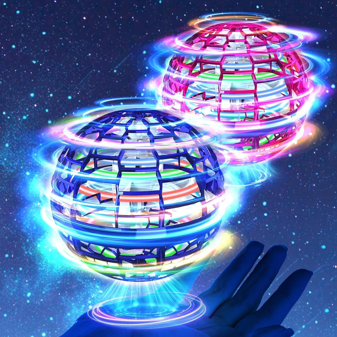 Upgraded 2Pack Flying Orb Ball 2025 Hand Drone Hover Orb Ball Boomerang Balls Cosmic Flying Globe Galactic Flying Spinner Floating Balls Toys for Kids Ages 6-12+ Year Old Boys Girls
