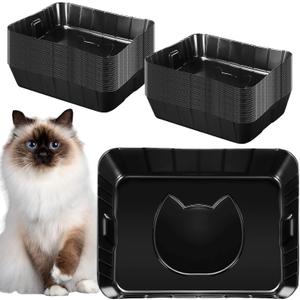50 Pieces Disposable Litter Boxes for Cats Small Kitty Litter Box Litter Tray for Pets Plastic Litter Boxes for Indoor Cats Kitten Hamster Rabbit Guinea Pig Travel, 15.7 x 11.8 x 3 Inches, Black