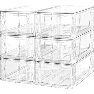 6Pack Acrylic Storage Drawers, Clear Stackable Storage Drawers, Acrylic Storage Bins with Drawers for Fridge Organizers, Plastic Drawers Stackable for Makeup Organizers Cosmetic Display, Medium